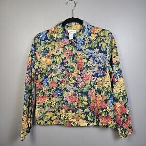 Coldwater Creek PS Vibrant Multi Color Lightweight Floral Blazer/Jacket Cotton